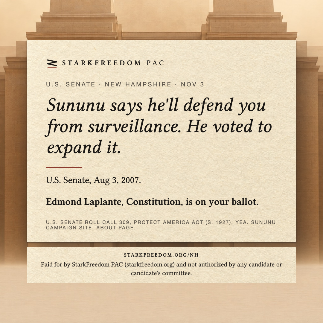 Sununu says he'll defend you from surveillance. He voted to expand it.